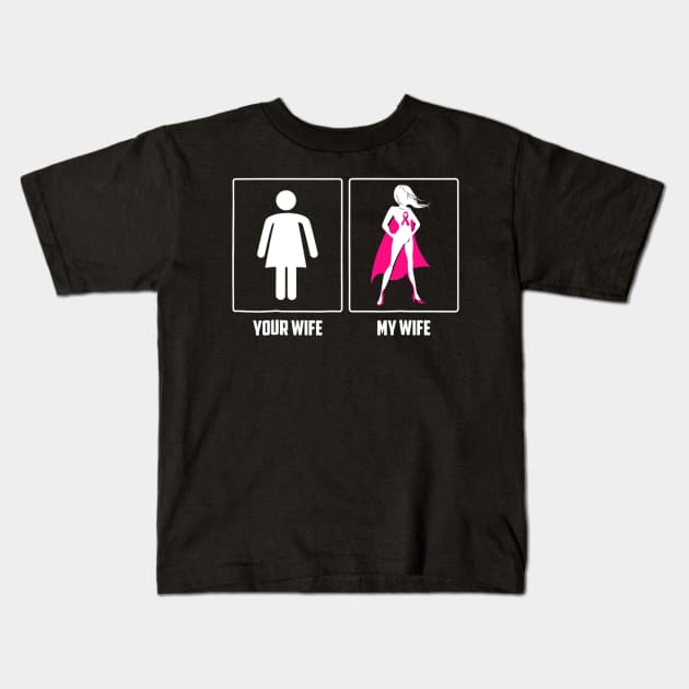 My Wife Breast Cancer Survivor Superhero Pink Ribbon Kids T-Shirt by jordanfaulkner02